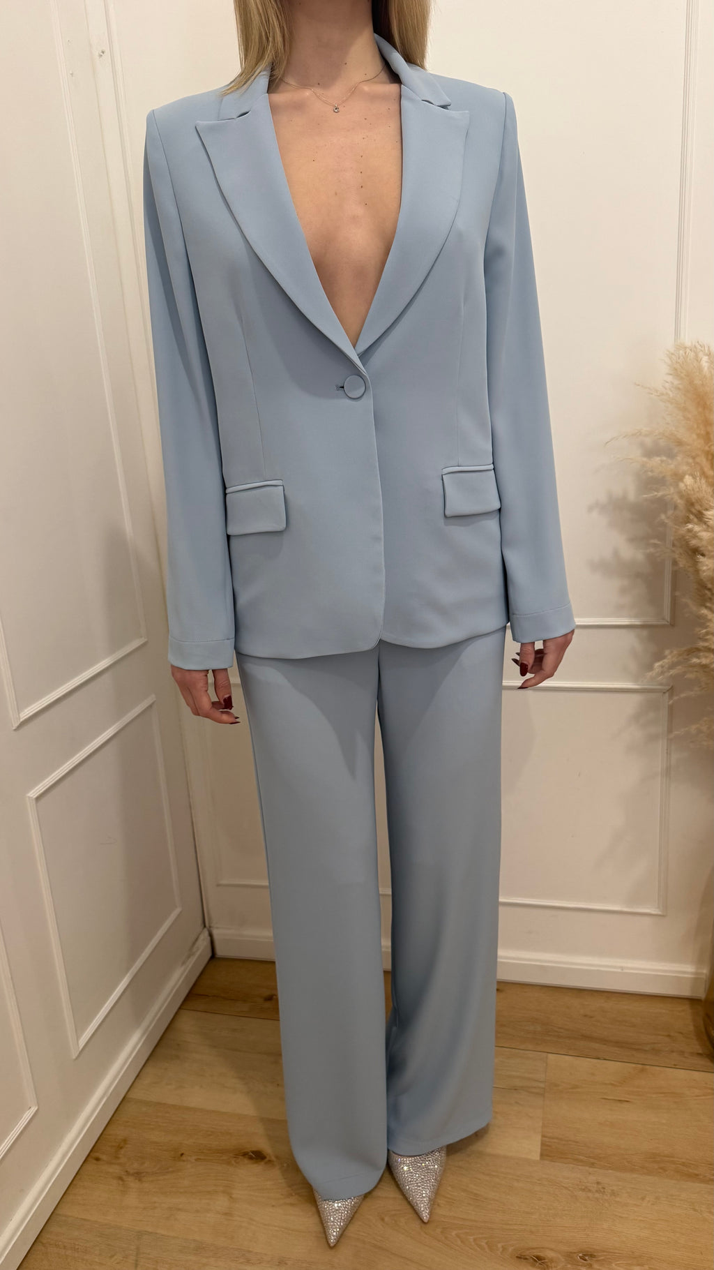 Tailleur giacca monopetto celeste kontatto