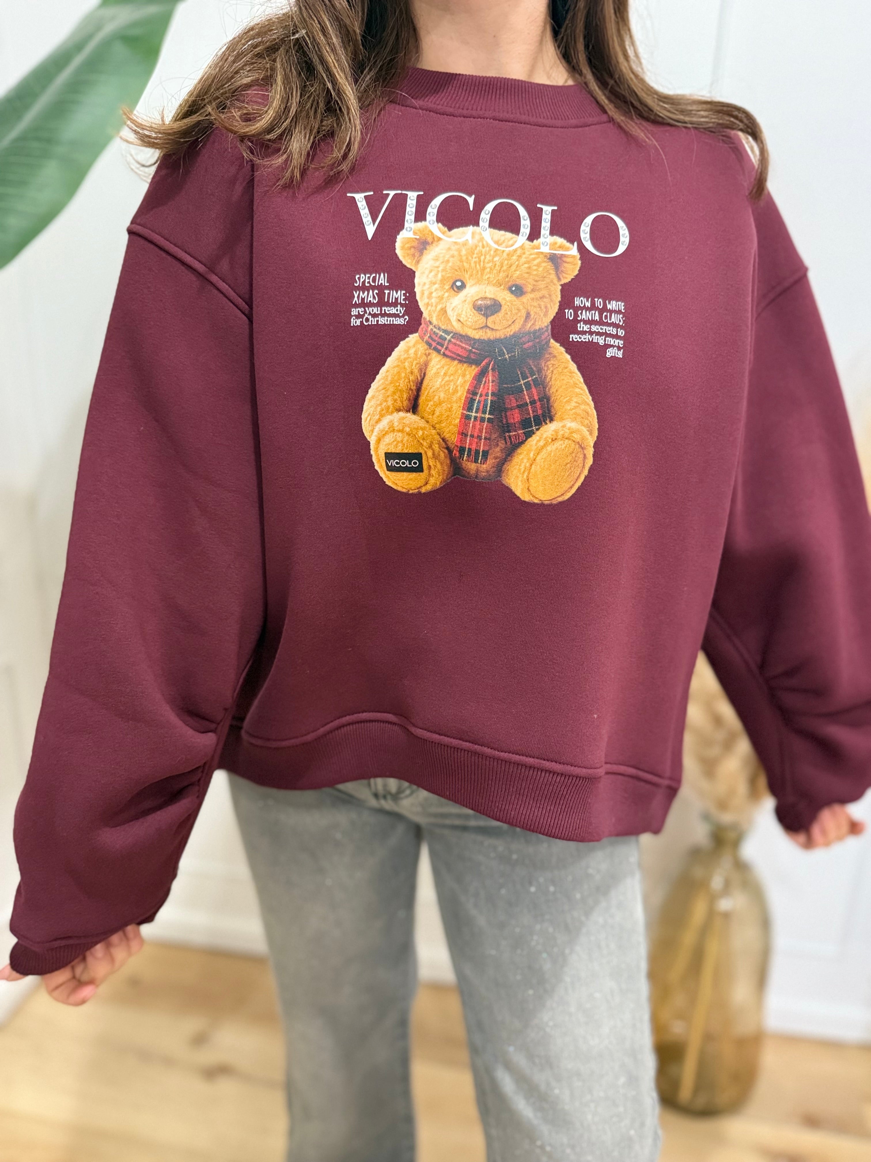 Felpa  orsetto  bordeaux vicolo