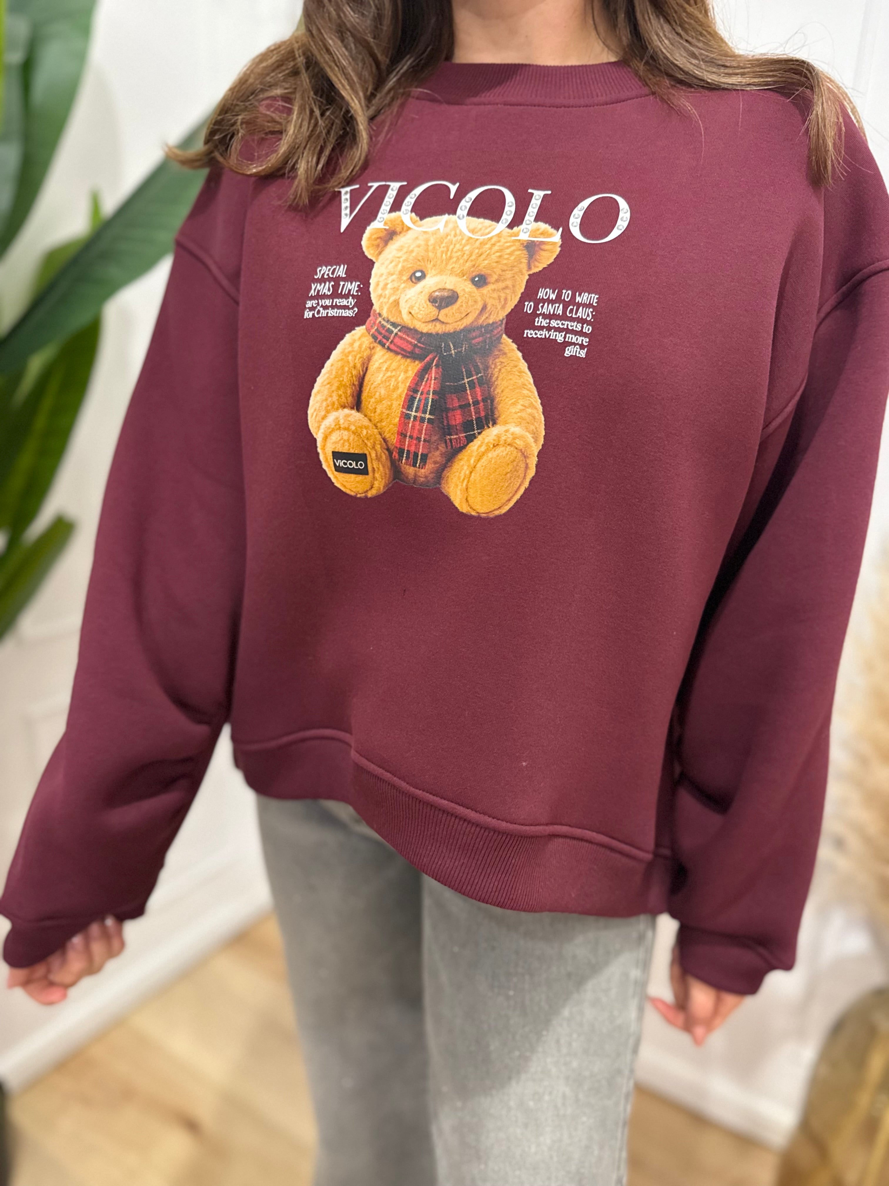 Felpa  orsetto  bordeaux vicolo