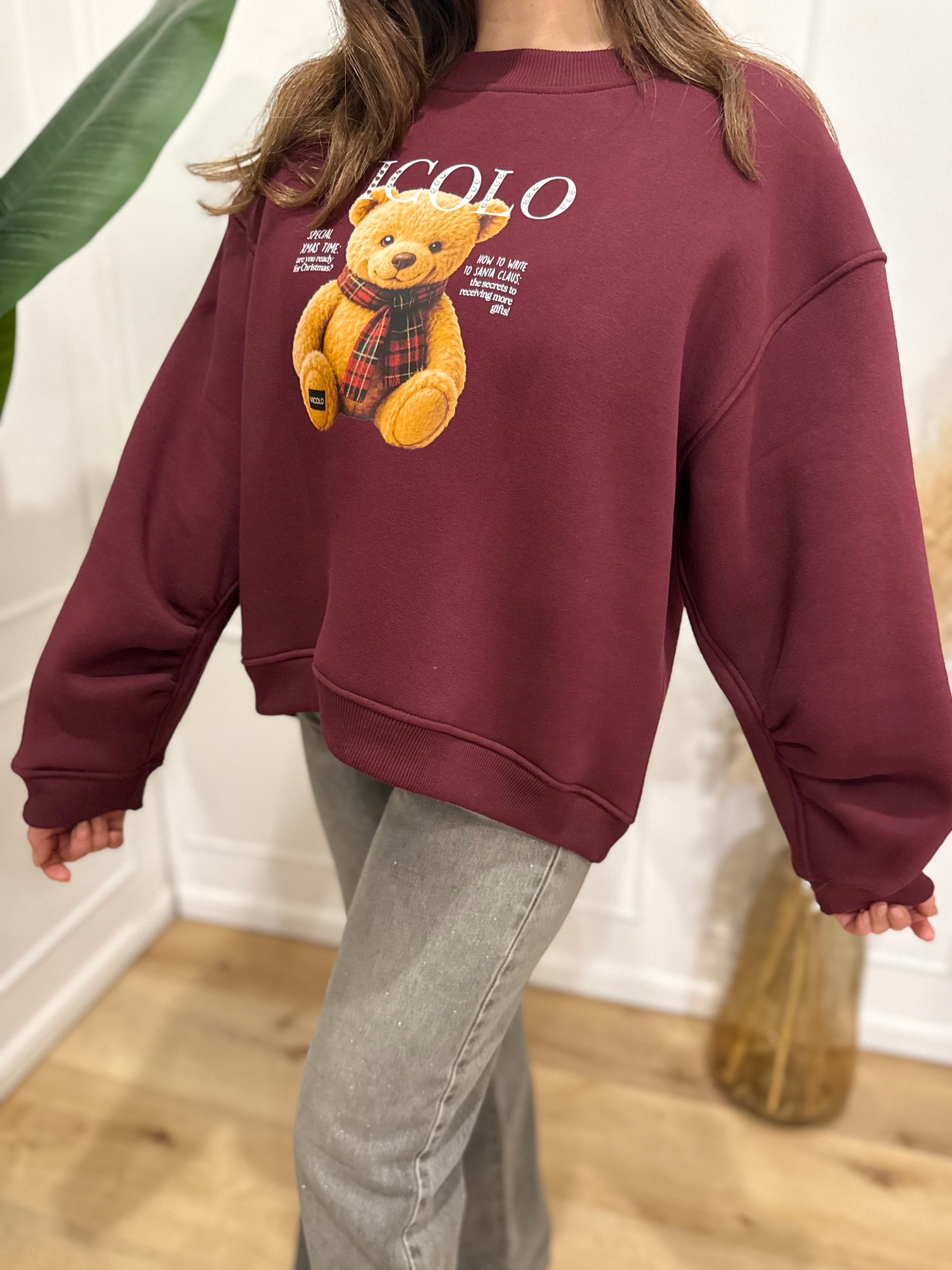 Felpa  orsetto  bordeaux vicolo