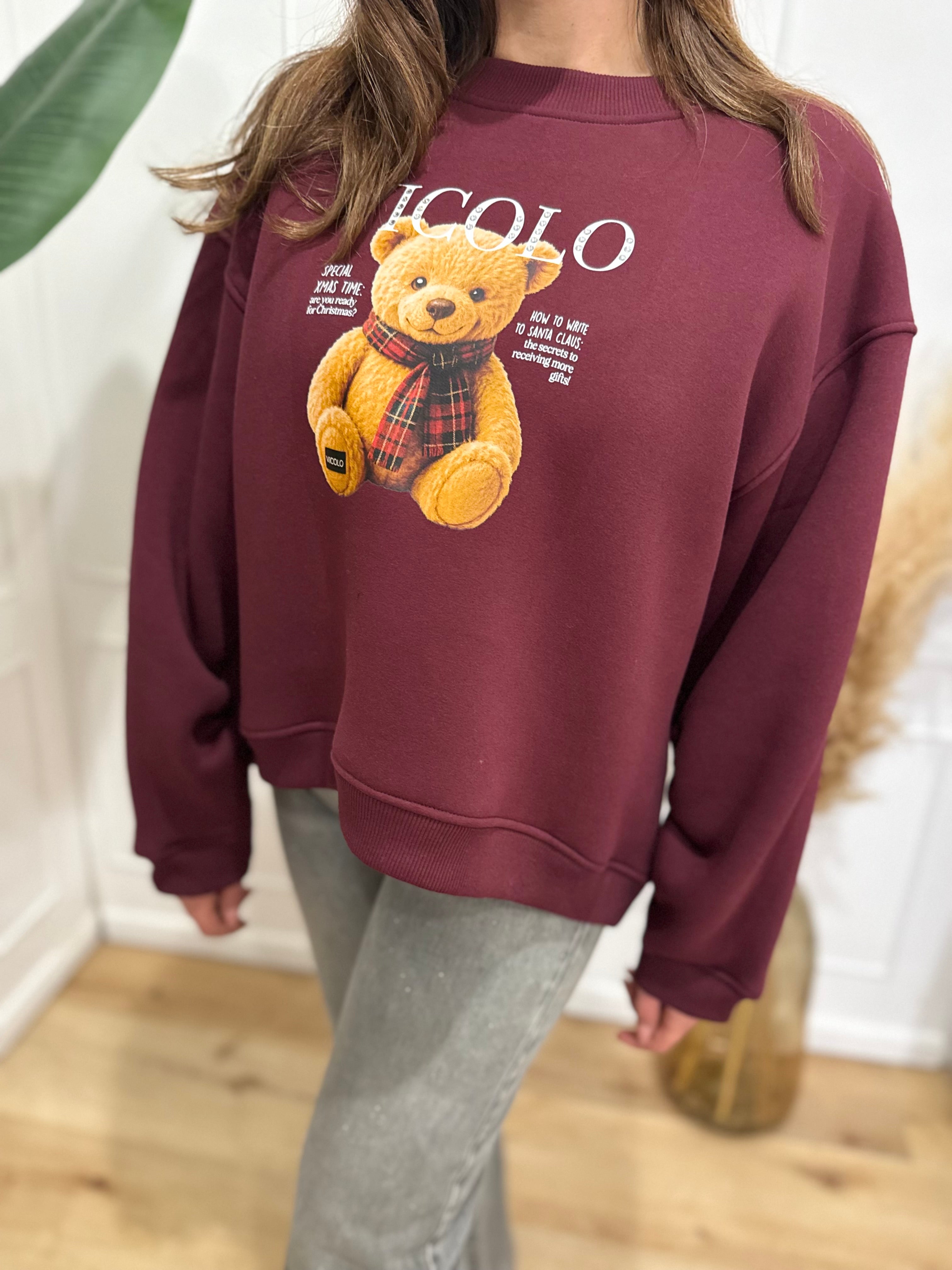 Felpa  orsetto  bordeaux vicolo