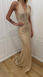 Abito spacco champagne Vivien Luxury