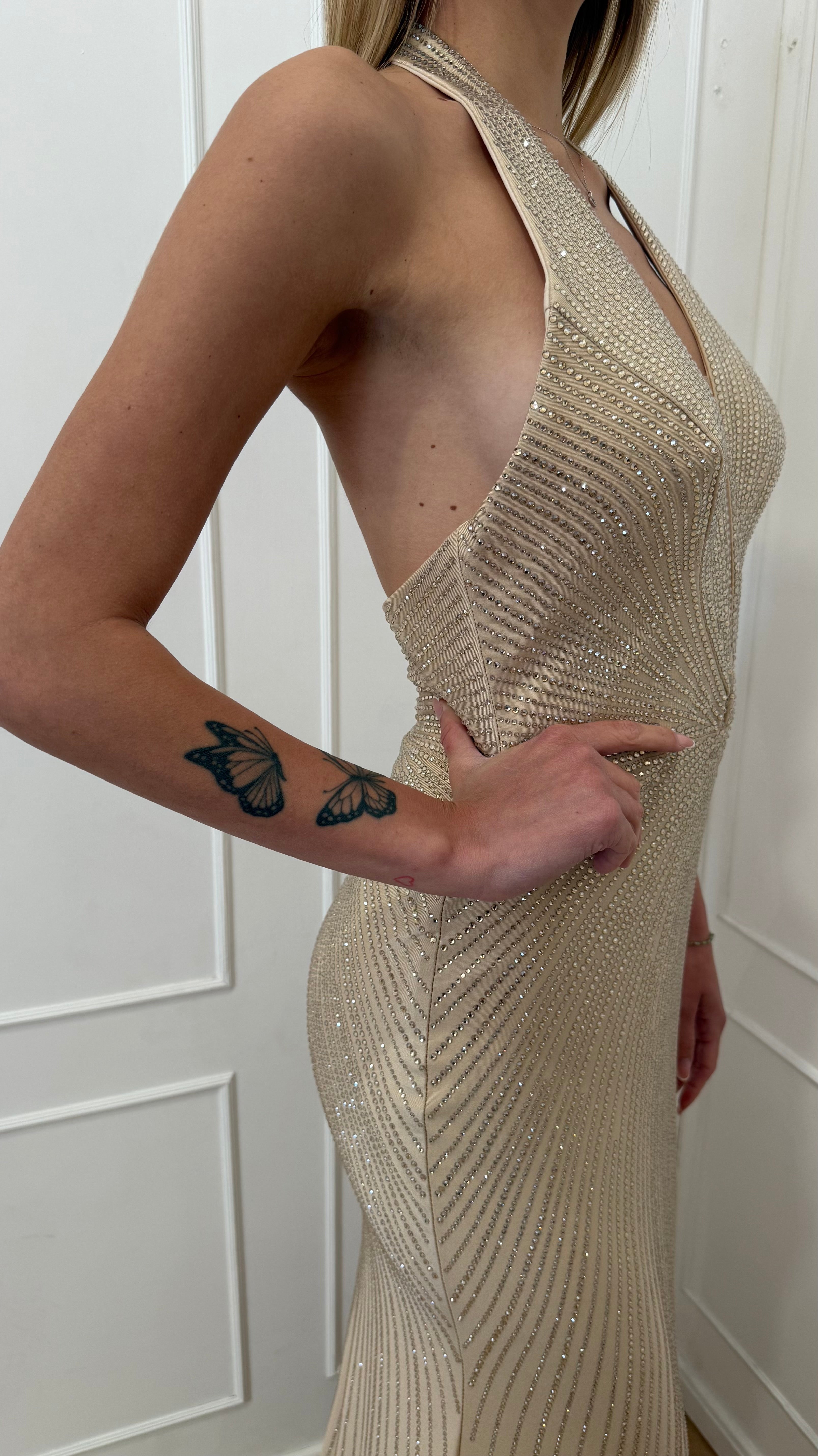 Abito spacco champagne Vivien Luxury